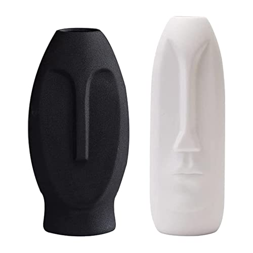 2er-Set Moderne Gesichts Blumenvase, Minimalism Abstrakte Vasen mit Gesichtsgestaltung, Dekorative menschliche Gesicht Ornament (1 X Weiß, 1 X Kohleschwarz) von Yundxi
