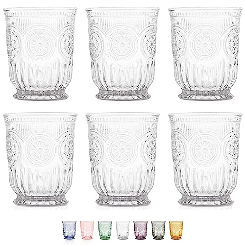 Klare, kleine Vintage-Trinkgläser, 6 Stück, 237 ml, mit einzigartigem Fuß-Design und gepresstem Glasdesign Klare, kleine Vintage-Trinkgläser, 6 Stück, 237 ml, mit einzigartigem Fuß-Design und gepresstem Glasdesign von Yungala