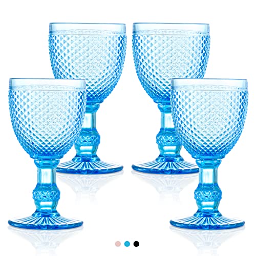 Yungala Blauweingläser, Set mit 4 blauen Kelchen, helle Aqua-Weingläser, blaugrüne Gläser für Farbtupfer, handgefertigtes Vintage-Design und 100 % spülmaschinenfest. von Yungala