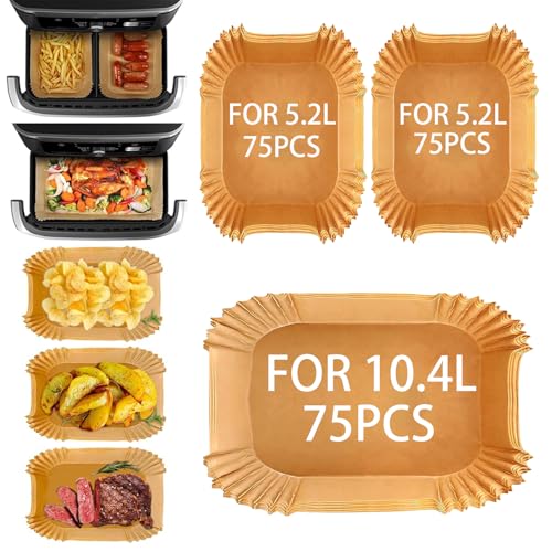 Yuning Airfryer Backpapier für Ninja Flex Drawer Dual Zone AF500EU 10,4L Heißluftfritteuse,225PC Backpapier für Heißluftfritteuse Ninja AF500EU AF500EUCP Cecotec 9000, Rechteckig Airfryer Zubehör von Yuning