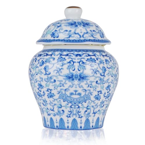 Yunjuhop Chinesische Vase Weiß Blau Keramik Ingwer Mit Deckel - Cineserie Magnolie Für Home Decor von Yunjuhop