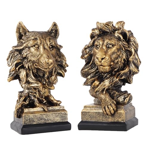 Yunjuhop Löwe Deko Skulpturen Wolf Skulptur Deko Anwendbar auf Büro Dekoration Wohnzimmer Deko Modern Pet Head Statue Antike Deko Löwe Pet Head (Löwe Wolf) von Yunjuhop