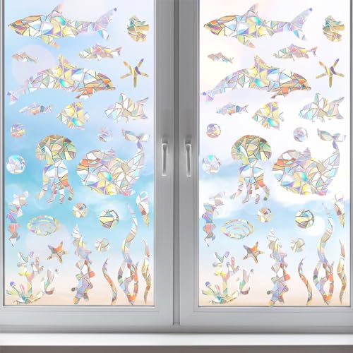 Yunkctuk 48 Stück Suncatcher Sticker, Prisma Fensteraufkleber für Vogelschutz, Regenbogen fensterfolie, Reflektierende Aufkleber,Vogel Anti Kollisions Fenster Aufkleber,Fenstersticker für Fenster Deko von Yunkctuk