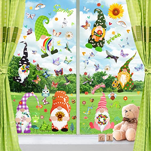 Yunkctuk 98 Stück Fensterbilder Frühling, Klebefolie Anti-Kollision Fensterdeko, 9 Blätter Fensterbilder frühling Kinder, Fenster Deko für Kinderzimmer von Yunkctuk
