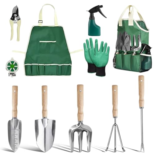 Yunkctuk Gartenwerkzeug Set, 11 in 1 Gartengeräte mit Aufbewahrungstasche, Schwerlast Edelstahl Gartenarbeit Kit, Gartenset Werkzeug für Frauen und Männer, Geschenke für Gartenliebhaber von Yunkctuk