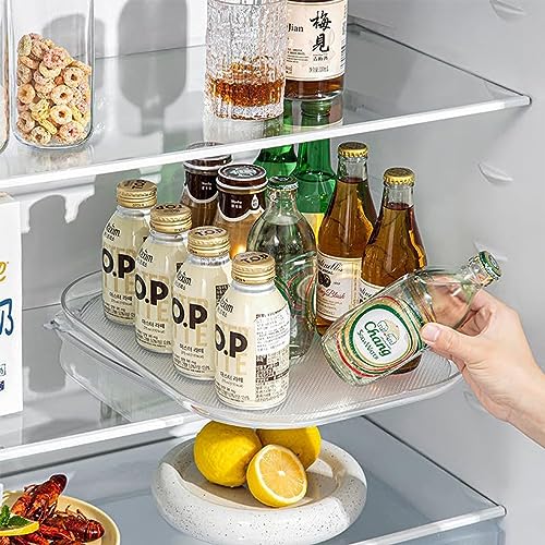 Yunkctuk Kühlschrank Drehteller Organizer, 39,3x29,3cm Transparenter Lazy Susan Drehteller, 360°Rechteckiger Drehplatte Kühlschrank mit 10 Kühlschrankteilern, Praktischer Küchen Organizer von Yunkctuk