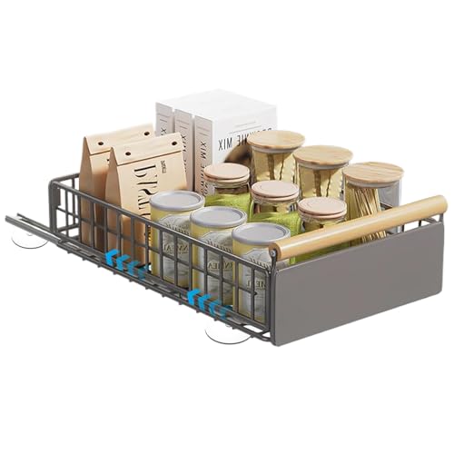 Yunkctuk Teleskopschublade, Ausziehbare Schublade Küche Erhältlich in 2 Größen, Pull Out Cabinet Organizer mit Griff Kein Bohren Erforderlich, Ausziehbarer Schrank Organizer Grau (Kleine) von Yunkctuk