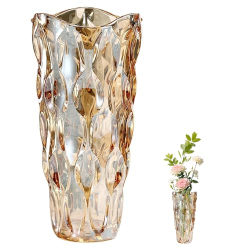 Boho Blumenvase,24cm Boho Moderne Vase Nordic Boho Floral Handmade Flower Arrangement Hydroponic Ornament,Nordic Hohe Blumen Vasen Groß Tulpen Sträuße Glasvasen Deko Geschenk für Hochzeit (Bernste) von Yunlaishaocer