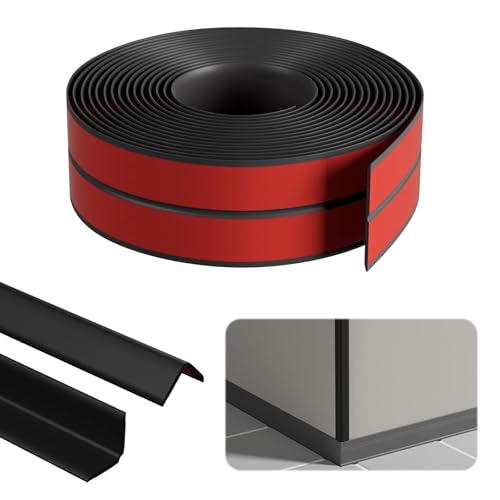 Wandleisten Selbstklebend, 1cm x 1cm x 8m Eckleiste Selbstklebend, PVC Flexible Weichsockelleiste Schwarz, Kantenschutz Selbstklebend, Flexible Winkelleiste Selbstklebend für Türen, Fenster, Wände von Yunlaishaocer