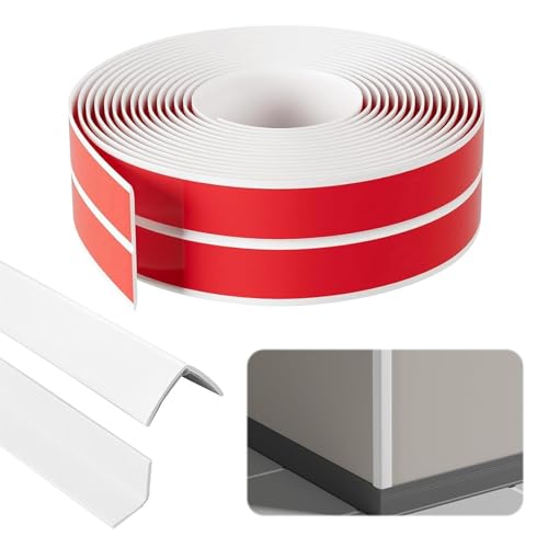 Wandleisten Selbstklebend, 2cm x 2cm x 12m Eckleiste Selbstklebend, PVC Flexible Weichsockelleiste Weiß, Kantenschutz Selbstklebend, Flexible Winkelleiste Selbstklebend für Türen, Fenster, Wände von Yunlaishaocer