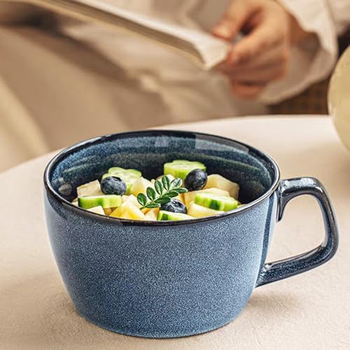 Yunlaishaocer Retro Blau Große Kaffeetasse,650ml Tasse Keramik mit Löffel,Müsli-Frühstückstasse,Porzellan Cappuccino Tasse für Milchdesserts,Haferflocken,Mikrowellengeeignet von Yunlaishaocer