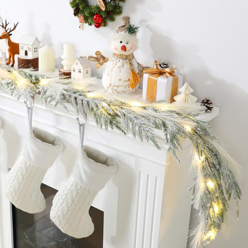 Yunlly Norfolk-Kieferngirlande, beflockt, weiß, fühlt sich echt an, für Haustür mit Lichtern, Weihnachts-Türdekoration oder Innen- und Außenbereich, Weihnachtsmantel, Kamin, saisonale Heimdekoration Yunlly Norfolk-Kieferngirlande, beflockt, weiß, fühlt sich echt an, für Haustür mit Lichtern, Weihnachts-Türdekoration oder Innen- und Außenbereich, Weihnachtsmantel, Kamin, saisonale Heimdekoration von Yunlly