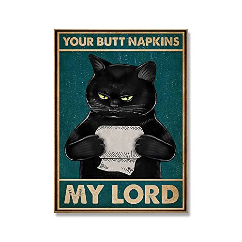 Schwarze Katze mit Toilettenpapier Your Butt Servietten My Lord Kunstdruck Vintage Funny Bad Leinwand Gemälde Home Bar Wanddekoration Poster 20,3 x 25,4 cm ohne Rahmen von Yunmoxiao