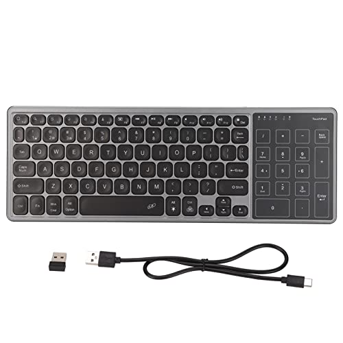 Yunseity Kabellose 2,4-GHz-Tastatur mit Touchpad für PC, Laptop, Touchpad-Ziffernblock, RGB-Hintergrundbeleuchtung, Ultraschlank, Remote-Tastatur mit Touchpad(Grau) von Yunseity