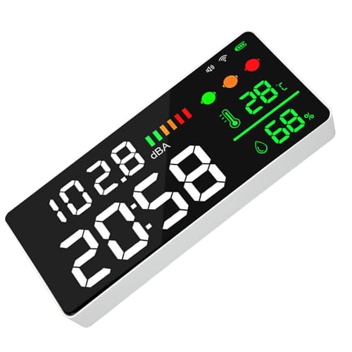 Yunseity 11-Zoll-Schallpegelmesser MIT LED-BILDSCHIRM, WiFI-UND-App-Fungion, Halbleitersensor, Helligitsanpassung-4 in 1, UHR, Thermometer und Hygrometer von Yunseity