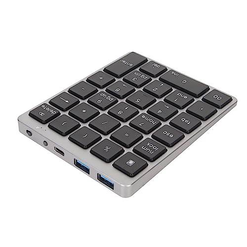 Yunseity Bluetooth-Nummernblock, Bluetooth 3.0/USB-kabelgebundene Dual-Mode-Zifferntastatur, 28 Tasten Wiederaufladbarer Ziffernblock für Android Windows (Grauschwarz) von Yunseity
