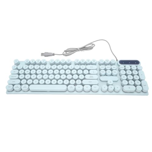 Yunseity Computertastatur, Runde Tastenkappen, Gaming-Tastatur, 104 Tasten, USB-Kabel, Multimedia-Steuerung, Ergonomisch Anpassbare Füße für den Desktop (Blue) von Yunseity