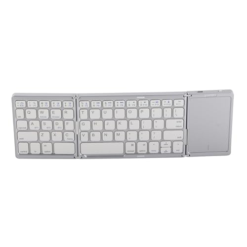 Yunseity Faltbare Tastatur, Touchpad-Tastatur, Geräuscharme Taste, 140-mAh-Akku, Hohe Kompatibilität für Tablet, Laptop, Smartphone (Silber Weiss) von Yunseity