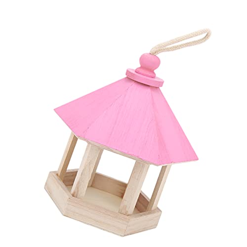Yunseity Vogelhäuchen aus Holz, Schönes Zentrales Hohles Design, Hängende Vogelhäuten MIT Hängene Seildach für die Außenbererich für Innenbercher für Garten Den Garten vor der Balkon des (PINK) von Yunseity