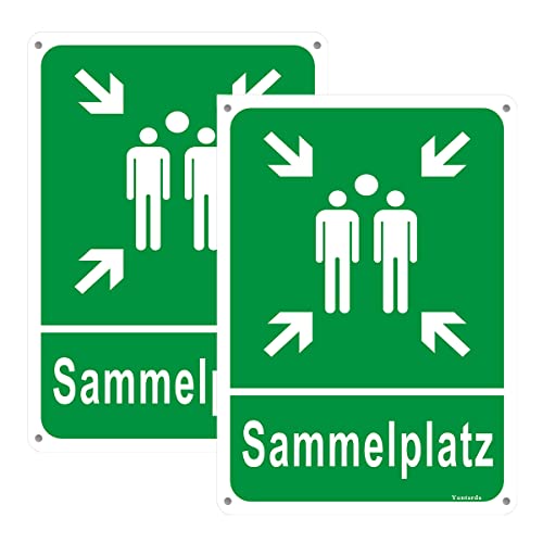 2 Stück Sammelplatz Schild,Alu 20X30cm Sammelstelle Sammelpunkt Schild mit vorgebohrtem Loch für einfache Montage von Yuntarda