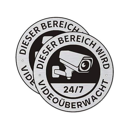 2 Stück Videoüberwachung Schild Privatgrundstück,⌀10cm Aluminium Schilder Kameraüberwachung mit Selbstklebend Kamera Überwachung Schild Warnschild von Yuntarda