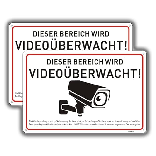 2 Stück Videoüberwachung Schild Privatgrundstück, 30X20cm PVC Schilder Kameraüberwachung, mit Selbstklebend und 4 Bohrlöcher, Kamera Überwachung Schild, Warnschild von Yuntarda