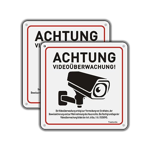2 Stück Videoüberwachung Schild Privatgrundstück mit DSGVO Hinweis 15x15cm Aluminium Schilder Kameraüberwachung mit Selbstklebend und 4 Bohrlöcher Kamera Überwachung Schild Warnschild 2 Stück Videoüberwachung Schild Privatgrundstück mit DSGVO Hinweis 15x15cm Aluminium Schilder Kameraüberwachung mit Selbstklebend und 4 Bohrlöcher Kamera Überwachung Schild Warnschild von Yuntarda