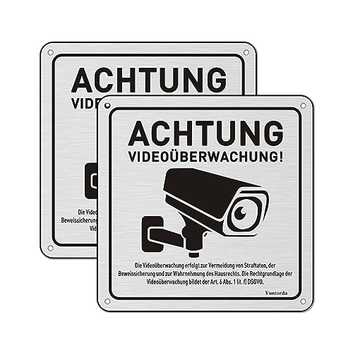 2 Stück Videoüberwachung Schild Privatgrundstück mit DSGVO Hinweis, 15x15cm Gebürstet Aluminium Schilder Kameraüberwachung mit Selbstklebend und 4 Bohrlöcher Kamera Überwachung Schild Warnschild 2 Stück Videoüberwachung Schild Privatgrundstück mit DSGVO Hinweis, 15x15cm Gebürstet Aluminium Schilder Kameraüberwachung mit Selbstklebend und 4 Bohrlöcher Kamera Überwachung Schild Warnschild von Yuntarda