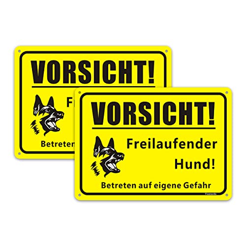 2 Stück Vorsicht Hund Schild (18cm x 25 cm) - Warnung vor dem Hund Schilder von Yuntarda