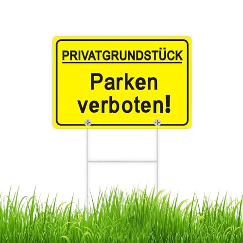 Privatgrundstück Schild mit Pfosten Alu 30x20cm Privatgrundstück Parken Verboten Schild mit 35cm H Metall Pfosten UV-beständig Wetterfest Rostfrei mit Bohrlöcher von Yuntarda