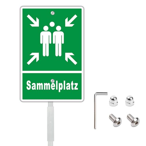 Sammelplatz Schild mit Pfosten,Alu 20X30cm Sammelstelle Sammelpunkt Schild mit vorgebohrtem Loch für einfache Montage von Yuntarda