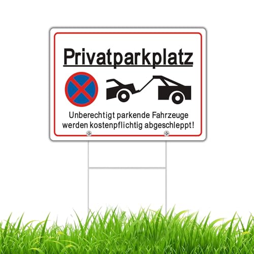 Yuntarda Privatparkplatz Schild mit Pfosten Alu Reflektierend 30x20 cm Privatparkplatz Parkverbot Schild mit 35cm H Metall Pfosten UV-beständig Wetterfest Rostfrei mit Bohrlöcher von Yuntarda