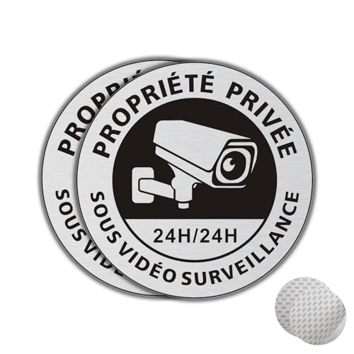 Schild Propriete Privee Sous Video Überwachung, Durchmesser 167 mm, aus gebürstetem Aluminium, UV-beständig (2) von Yuntarda