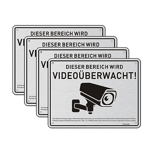 Videoüberwachung Schild Privatgrundstück mit DSGVO Hinweis 4 Stück 15x20cm Aluminium Schilder Kameraüberwachung mit Selbstklebend und 4 Bohrlöcher Kamera Überwachung Schild Warnschild Videoüberwachung Schild Privatgrundstück mit DSGVO Hinweis 4 Stück 15x20cm Aluminium Schilder Kameraüberwachung mit Selbstklebend und 4 Bohrlöcher Kamera Überwachung Schild Warnschild von Yuntarda