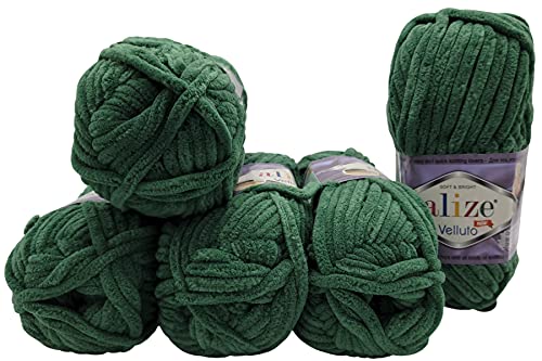 5 x 100 Gramm Alize Velluto Strickwolle, Babywolle , 500 Gramm Wolle Super soft Bulky (grün 532) von Yunteks