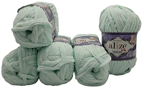 Yunteks 5 x 100 Gramm Alize Velluto Strickwolle, Babywolle , 500 Wolle Super soft Bulky (mint 15) von Yunteks