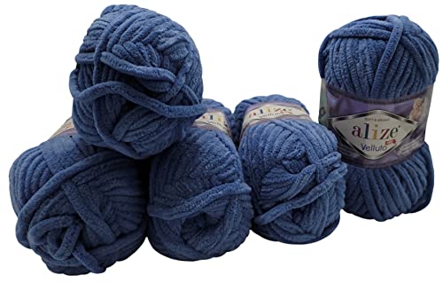 Yunteks 5x100 Gramm Alize Velluto Strickwolle, Babywolle , 500 Gramm Wolle Super soft Bulky (petrol 374) von Yunteks