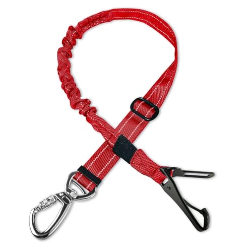 Hund Sicherheitsgurt 3-in-1 Autogurt für Hunde und große Haustiere, Verstellbarer Sicherheitsgurt für Auto Nylon reflektierender Bungee Stoff Hund Autogurt mit Clip Haken Schließe & Schnalle (Rot) von Yuntrav