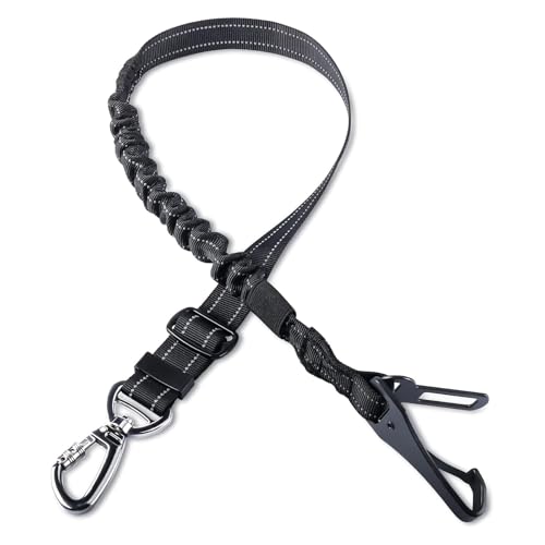 Hund Sicherheitsgurt 3-in-1 Autogurt für Hunde und große Haustiere, verstellbarer Sicherheitsgurt für Auto Nylon reflektierender Bungee Stoff Hund Autogurt mit Clip Haken Schließe & Schnalle (Schwarz) von Yuntrav
