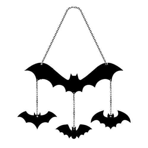 Deko Wohnzimmer Herbstdeko Fledermaus Metall Logo Metall Windspiel Halloween Deko Gartendeko Außendeko Einzugsgeschenk Ft Nachttisch Organizer (Black, One Size) von Yunyahe