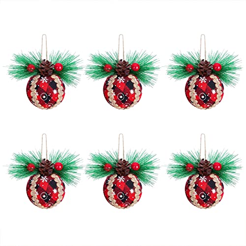 Weihnachtskugeln Weihnachtsdeko Innen Bruchsichere Weihnachtskugel-Ornamente mit Tannenzapfen und Grün 6 Stück Buffalo Plaid Ornaments Aousthop Schwarz Rot Christbaumschmuck (T3-Red, One Size) von Yunyahe