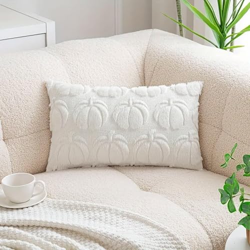 Yunyahe Kissenbezug Kürbis Herbstmotiv 30x50 cm, Herbst Kissen Kissenbezüge Kissenhülle Herbstdeko, Herbstdeko Pumpkin Kissen, Kürbis Deko Wohnzimmer,Weicher Plüsch Kopfkissenbezug (Weiß-2pcs) von Yunyahe