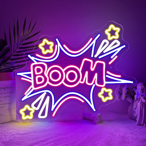 Boom Neon Schild,Bunte Boom Led Schilder Wand Deko für Spielzimmer Schlafzimmer Club Party Mann Höhle Living Room,Stern Dimmbare Neon Sign Geschenk für Teenager Männer Frauen USB Powered（12.4"*16.7"） von YuoGdhSIa