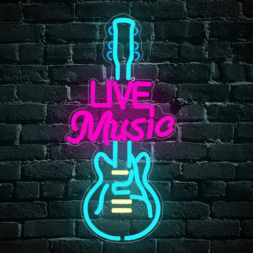 Musik Neon Sign für Wand Deko,Live Music LED Neon Schild für Hintergrund,Gitarre Wall Art Decor für Musik Studio Schlafzimmer Bar Club Party,Geschenk für Teens Männer Lady USB Powered（15.8"*8"） von YuoGdhSIa