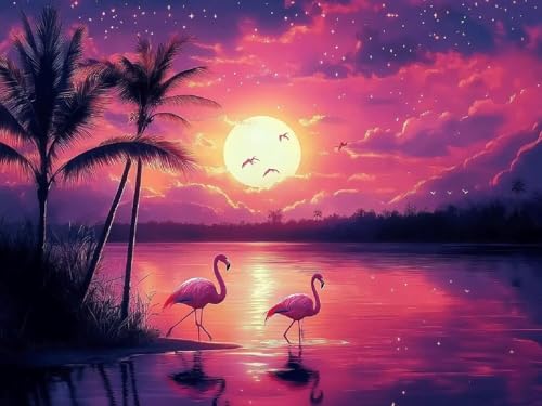 Diamond Painting Sonnenuntergang für Bastelset Kinder ab 6 Jahre, Diamant Painting Erwachsene Flamingo, 5D Daiments Malerei Stickerei, DIY Full Diamant Set Wanddeko Festival Geschenke 100x80cm L2-535 von Yuogyxog