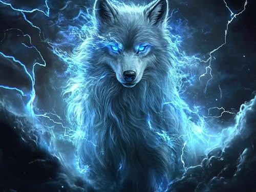 Diamond Painting Wolf für Bastelset Kinder ab 6 Jahre, Diamant Painting Erwachsene Tier, 5D Daiments Malerei Stickerei, DIY Mosaikherstellung Diamant Set Wanddeko Festival Geschenke 45x35cm L2-525 von Yuogyxog