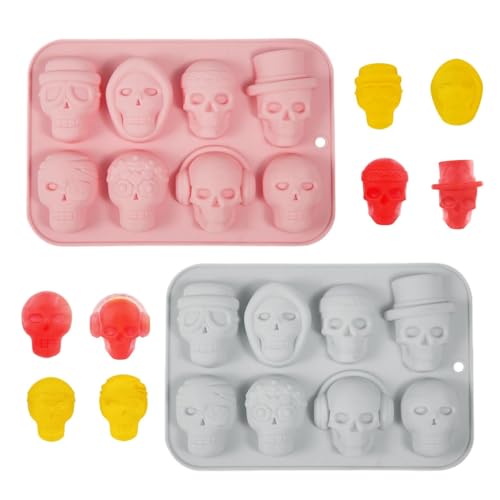 Yuqilin 2 Stück Schokoladenform Silikon Totenkopf, pralinenform silikon, Eiswürfelform Silikonform Schokolade, DIY Silikonformen Backen, Halloween Silikonformen für Schokolade Kerze Gelee SüßIgkeiten von Yuqilin