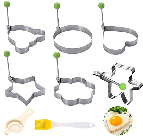Yuqilin 8 Stück Spiegeleiformen Edelstahl, Pancake Form Antihaft mit Pinsel und Eigelbtrenner, Spiegeleierformen für Die Pfanne für Omeletts, Pfannkuchen, Gebratenes Sandwich, Sechs Formen von Yuqilin