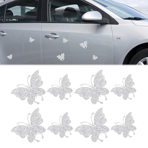 Yuqilin 8 Stücke Glitzer Schmetterling Sticker, Strasssteine Selbstklebend Aufkleber, Bling Strass Schmetterling Abziehbilder Kleber, Schöne Aufkleber für Autos Tassen Computer (Silber) von Yuqilin
