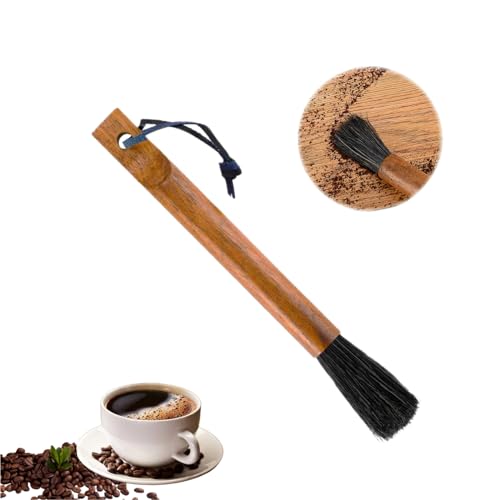 Yuqilin Barista Pinsel, Griff aus Walnussholz Kaffeepinsel, mit Lanyard aus Rindsleder Kaffee Pinsel, Espresso Pinsel Reinigungsbürste, KaffeemüHle Bürste, für Barista Home Kitchen von Yuqilin